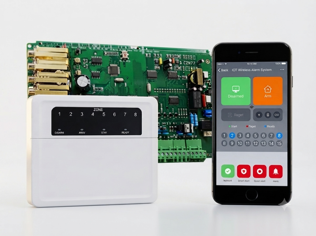 VTS wired and wireless alarm system with keypad, siren and door sensor